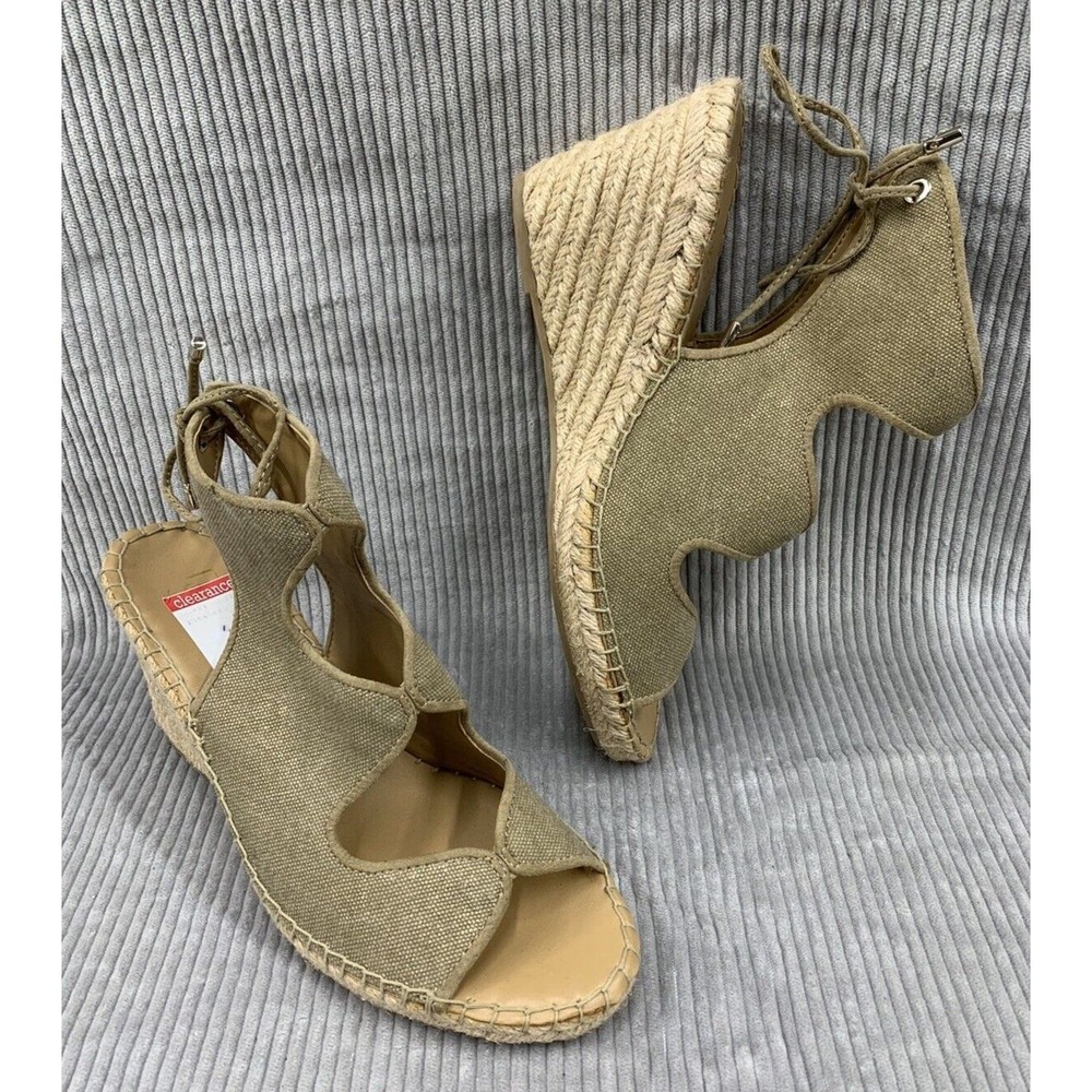 Franco Sarto L-Nash Olive Green Espadrilles Wedge Sandals Women's Size US 9.5 M